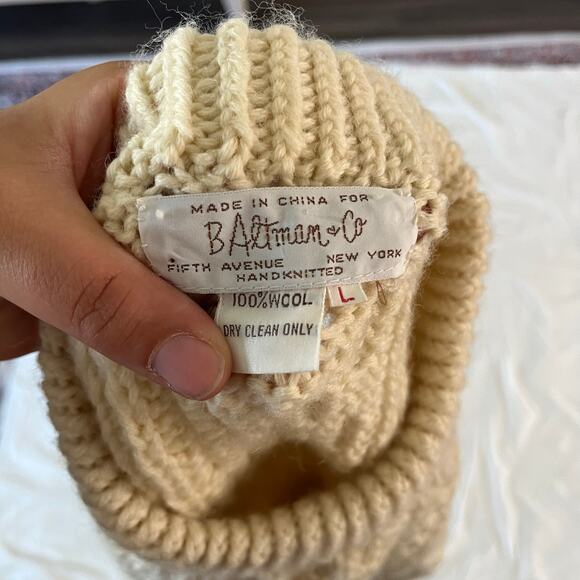 Vtg Cream 100% Wool Hand Cable Knit Pullover Sweater Sz L Irish Fisherman Heavy - Picture 6 of 7